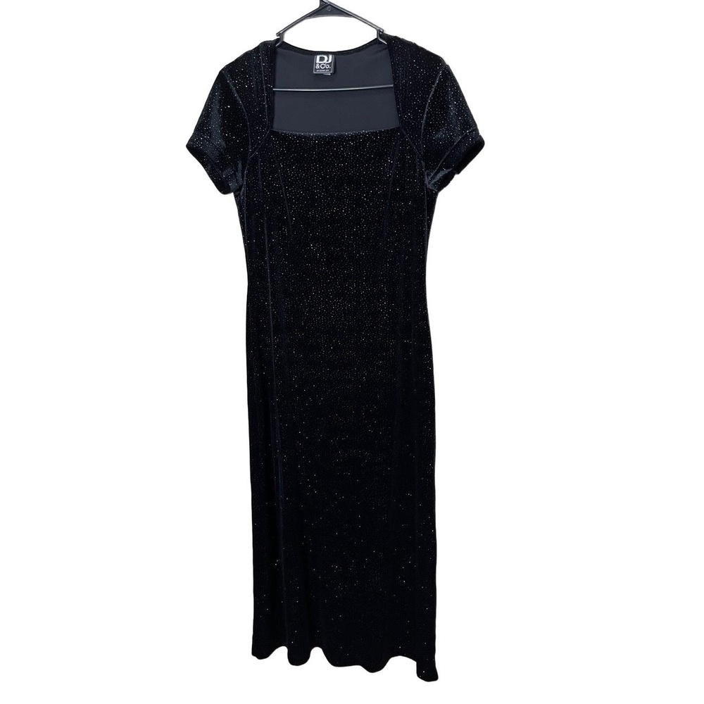 Dawn Joy Dress Black Vintage Maxi Velvet Square Neck Short Sleeve Formal Elegant